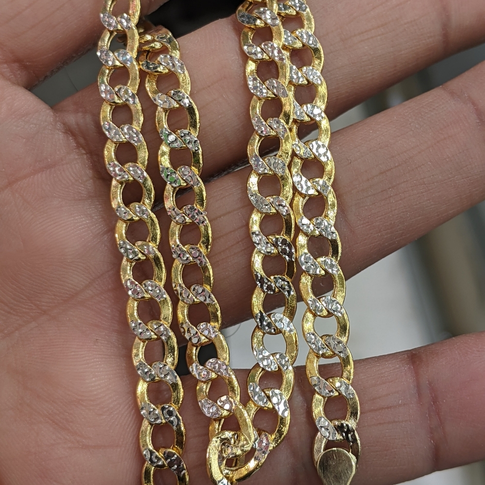 14kt Real Gold Cuban Diamond Cut Chain
